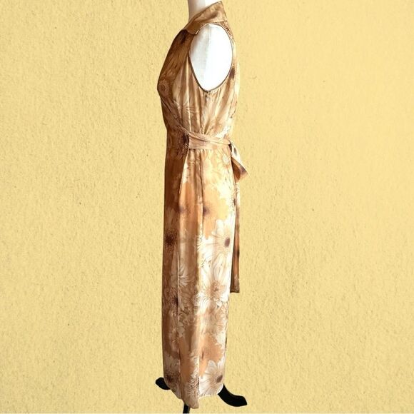 90s vintage collared wrap maxi sheer chiffon sunflower print dress - Picture 4 of 11